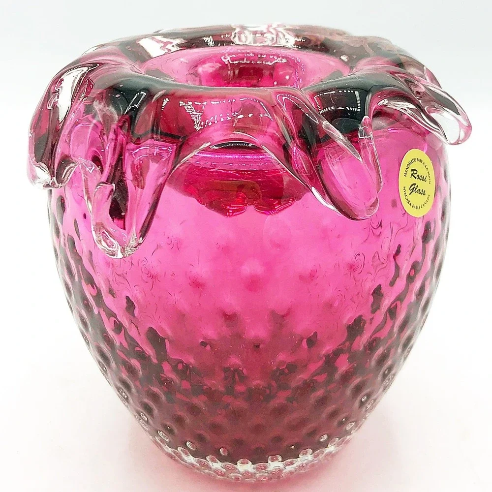Rossi Glass Strawberry Taper Candle Holder Ruby Art Glass
